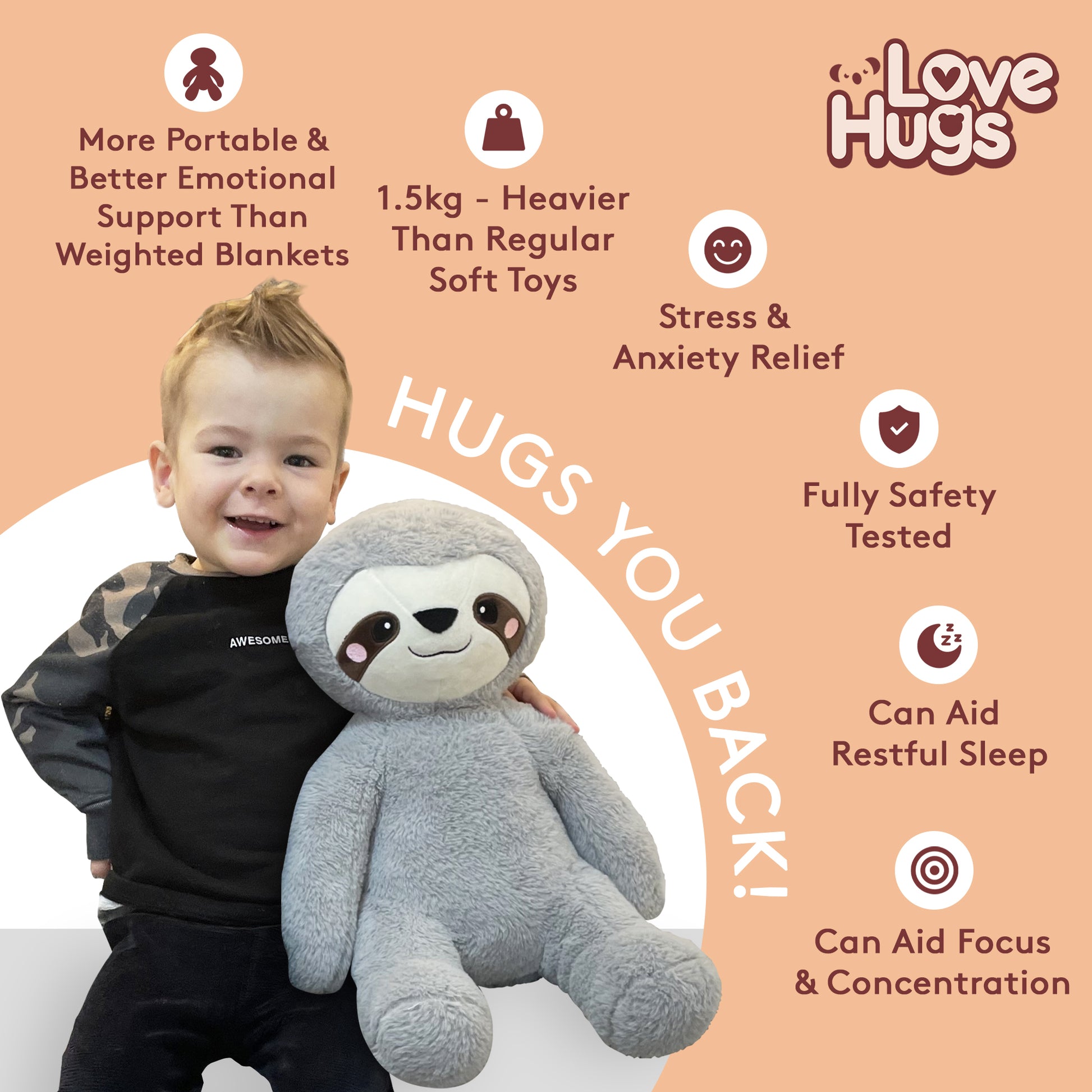 Weighted Teddy For Anxiety 1.5kg - Sloth Weighted Stuffed Animal – LoveHugs